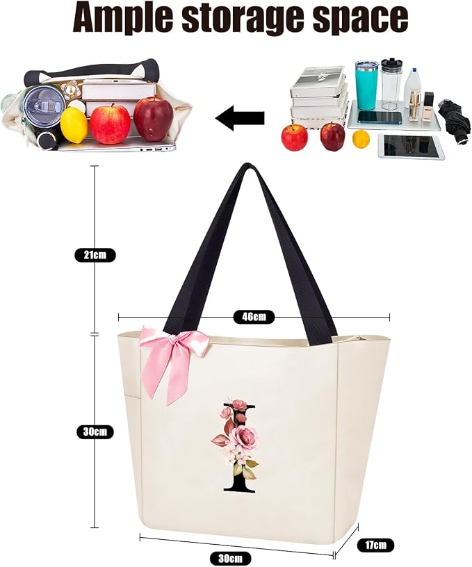 Vavabox Tote Bag, A-Z Initial Monogrammed Waterproof Tote Bag, Bridesmaid Gifts - Image 2