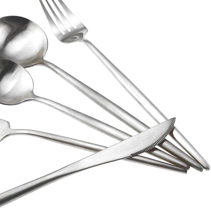 Matte Silver Silverware Set, Gugrida 5-Piece 18/10 Stainless Steel Satin Finish - Image 3