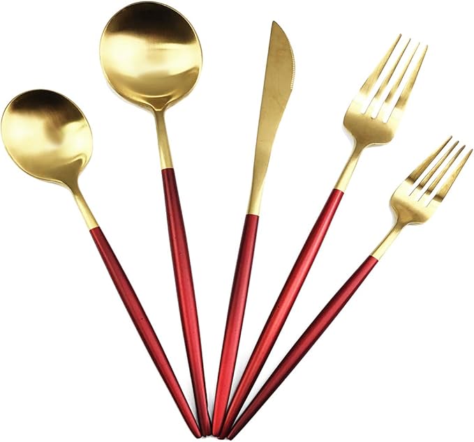 Gugrida 5-Piece 18/10 Stainless Steel Matte Gold Silverware Set, Kitchen - Image 2