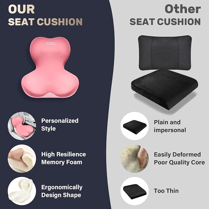 Coverado Car Seat Cushion and Lumbar Support Pillow One Piece, Memory Foam - Image 9