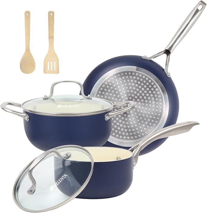 Pots and Pans Set, 7 Piece Nonstick Ceramic Cookware Set, Kitchen Induction by MMELENTA