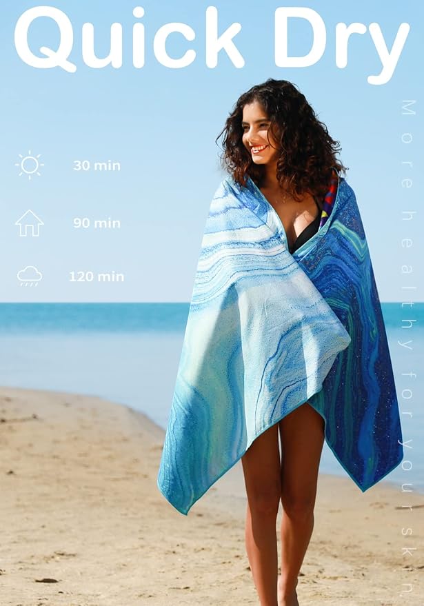 Microfiber Lightweight Beach Towel Sand Free Quick Dry Absorbent Thin Compact - Image 4