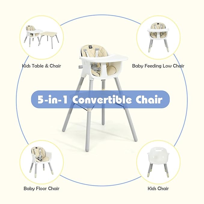 BABY JOY High Chair, 5 in 1 Convertible Highchair - Image 2