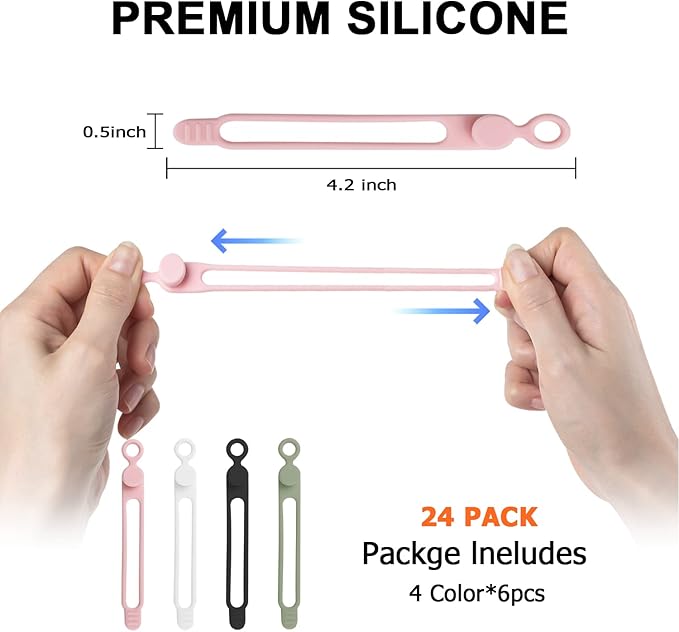 Nearockle 24Pcs Silicone Cable Straps Cord Organizer - Image 2