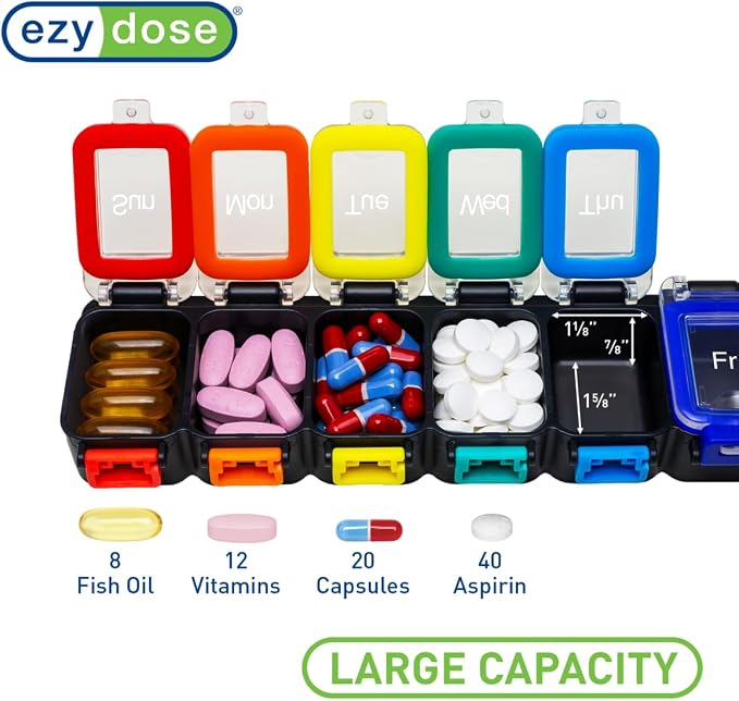 EZY DOSE Weekly Daily Pill Planner, Medicine Case, Vitamin Organizer Container - Image 3