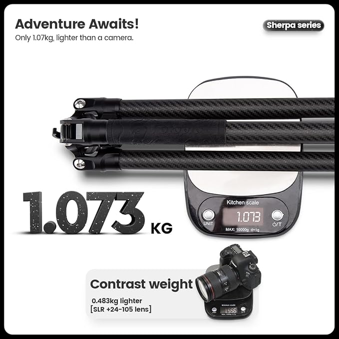 Fotopro 60" Carbon Fiber Tripod, Compact Lightweight Travel Tripod - Image 4
