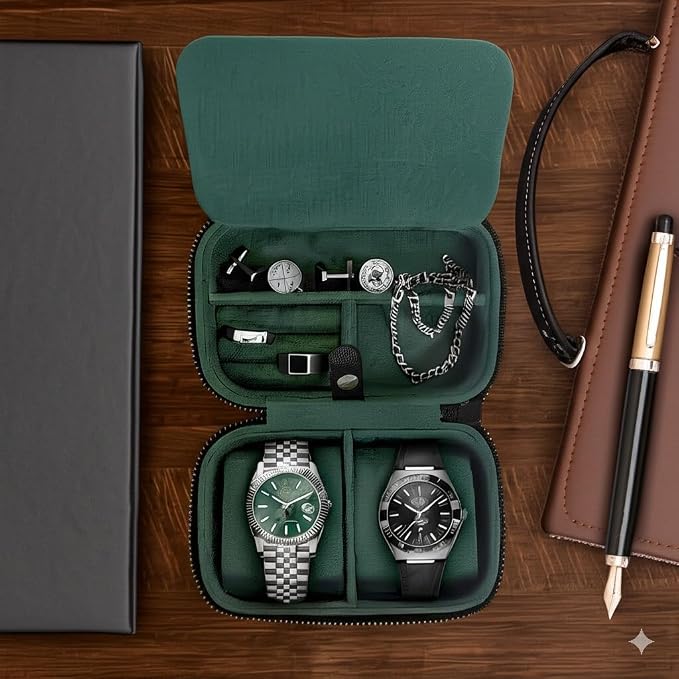 Galis Luxury Watch Case for Men High End Portable 2-Slot Watch Holder and Watch - Image 7