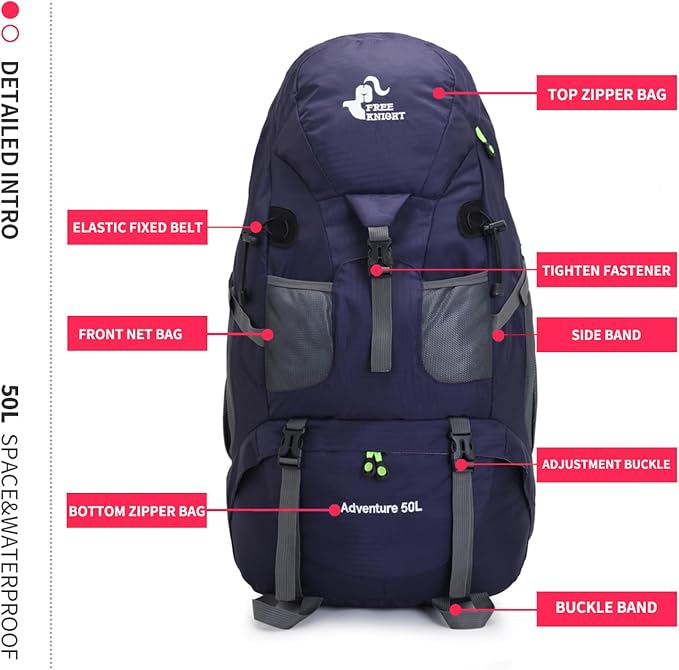 Bseash 50L Hiking Backpack, Water Resistant Lightweight Outdoor Sport Daypack - Image 5