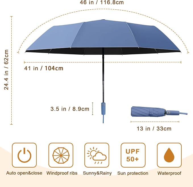 2-Pack Windproof, Waterproof, UV-Blocking Portable Travel Umbrella, Compact Sun - Image 2