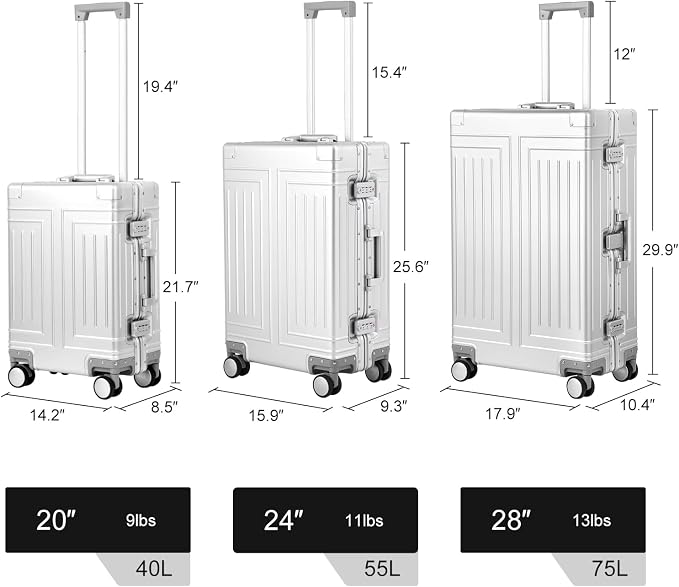 All Aluminum Magnesium Carry On Luggage，Cut from Whole Aluminum Sheet，22x14x9 - Image 6