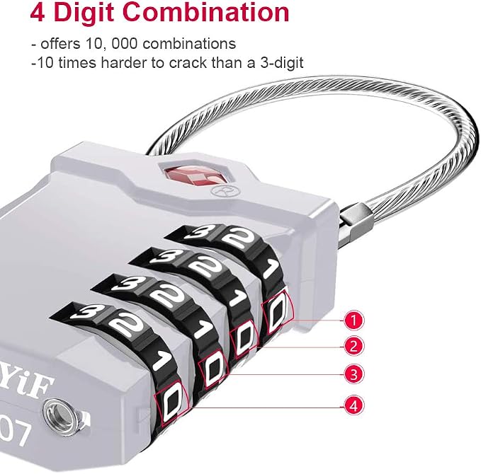 ZHEGE TSA Approved Lock, 4 Digit Cable Luggage Lock, Travel Lock - Image 3