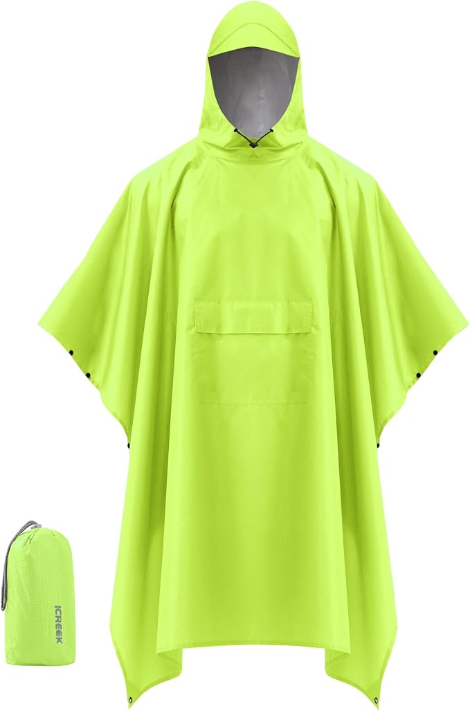 iCreek Hooded Rain Poncho with Pocket Waterproof Lightweight Unisex Raincoat by iCreekoutdoor