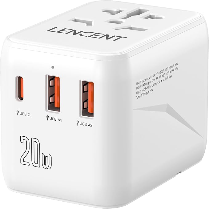 LENCENT Universal Travel Adapter, PD20W International Charger by LENCENT