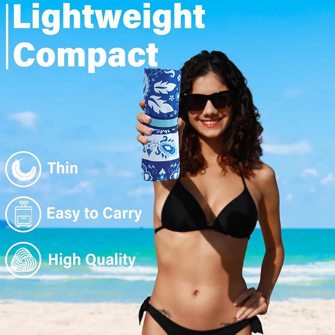 Microfiber Lightweight Beach Towel Sand Free Quick Dry Absorbent Thin Compact - Image 2