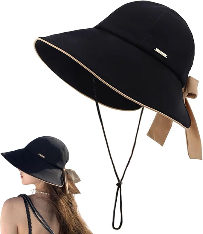 Wide Brim Hats for Woman Foldable Hats Sun Hats for Women uv Protection Bowknot by Unknown