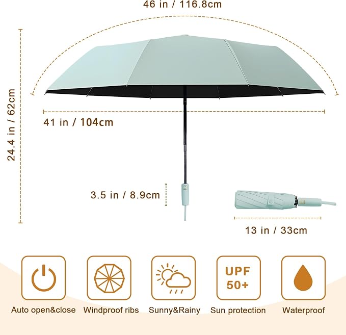 2-Pack Windproof, Waterproof, UV-Blocking Portable Travel Umbrella, Compact Sun - Image 2