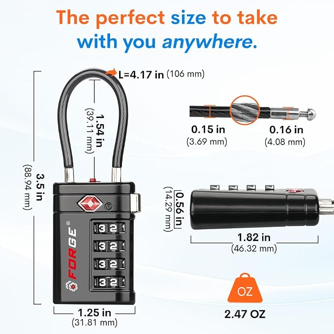 Forge TSA Approved Luggage Locks 4 Digit Combination TSA Travel Locks - Image 6