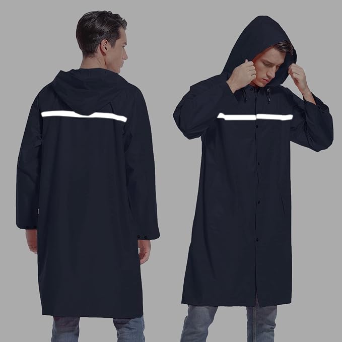 Mens Long Hooded Safety Rain Jacket Waterproof Emergency Raincoat Poncho - Image 2