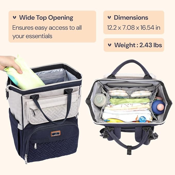 BabbleRoo Diaper Bag Backpack, Unisex Stylish Travel Back Pack Nappy - Image 3