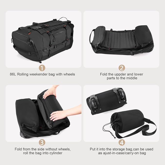 Rolling Duffle Bag with Wheels, 86L 30”Folding Duffle Backpack with 2 Wheels - Image 3