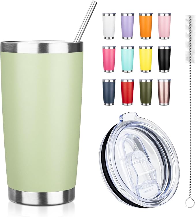 20oz Tumbler with Straw and Brush, Stainless Steel Vacuum Insulated tumbler by Unknown