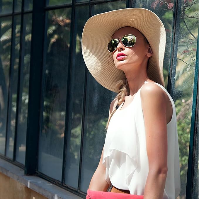 DRESHOW Beach Hats for Women Big Straw Wide Brim Summer Hat Floppy Foldable - Image 6