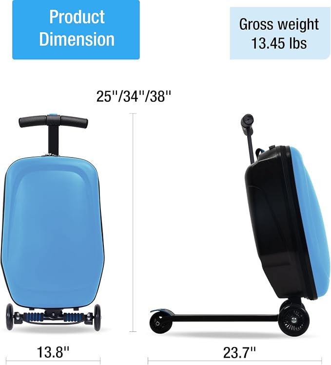 20" Scooter Suitcase for Kids, 2-in-1 Ride On Luggage - Image 7