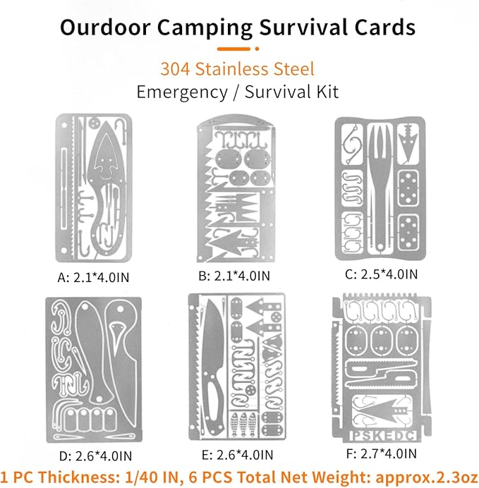PSKOOK 12 Pcs Survival Multitool Card Emergency Camping Tool EDC Kit in Your - Image 5