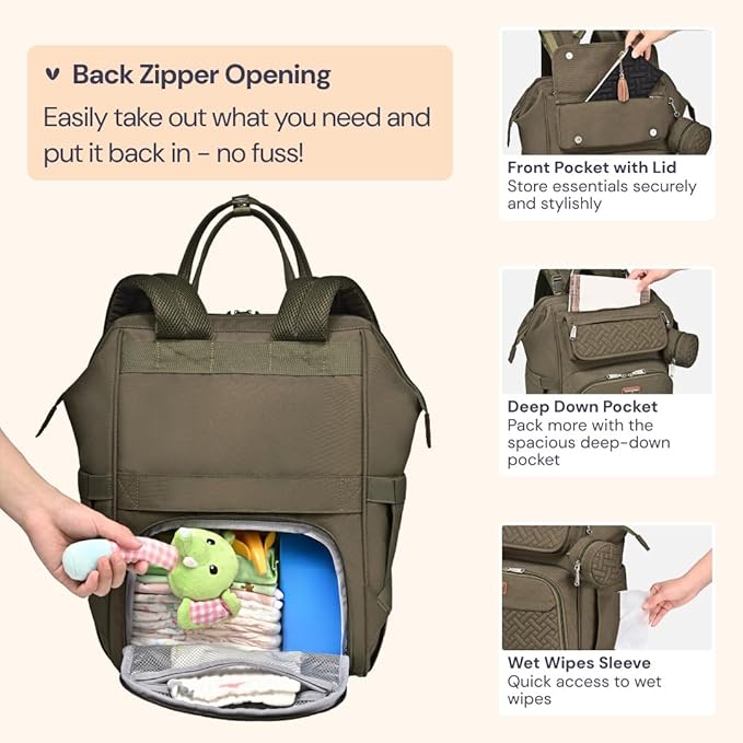 BabbleRoo Diaper Bag Backpack, Stroller Straps & Pacifier Case, Unisex Stylish - Image 5
