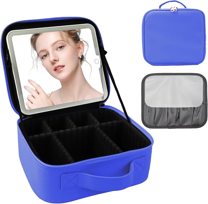 Travel Makeup Bag with LED Mirror and Light Makeup Travel Bag Organizer by SUILU