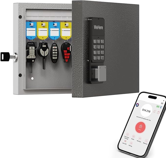 WeHere 16 Key Lock Box Wall Mount, APP Bluetooth/OTP/Wi-Fi/Fixed Code/Key Unlock by WeHereSmartBoxLock