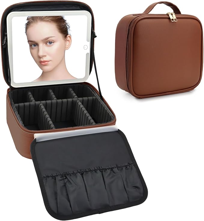 Travel Makeup Bag with LED Mirror Travel Makeup Organizer with 3 Lighted by Unknown