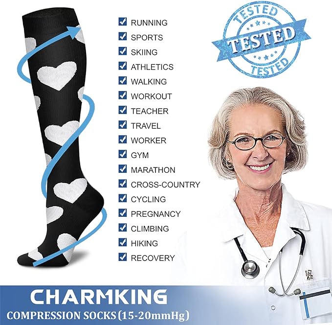 CHARMKING Compression Socks for Women & Men Circulation 15-20 mmHg is Best - Image 6