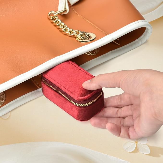 Small Travel Jewelry Case, Mini Tiny Plush Velvet Jewelry Box - Image 6