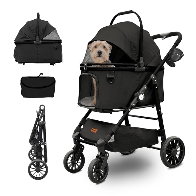 Dog Cat Stroller, Foldable 4 Wheels Dog Stroller by quolliter