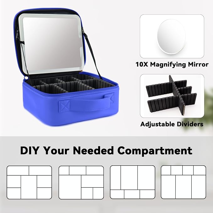 Travel Makeup Bag with LED Mirror and 10x magnifying glass with 3 Lighted - Image 4