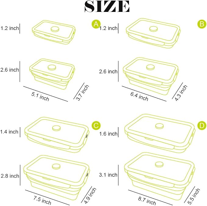 4 Pack Collapsible Silicone Food Containers Storage Lunch Bento Box - Image 5