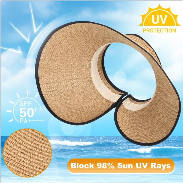 Womens Sun Visor Hat Straw Sun Visors - Image 2