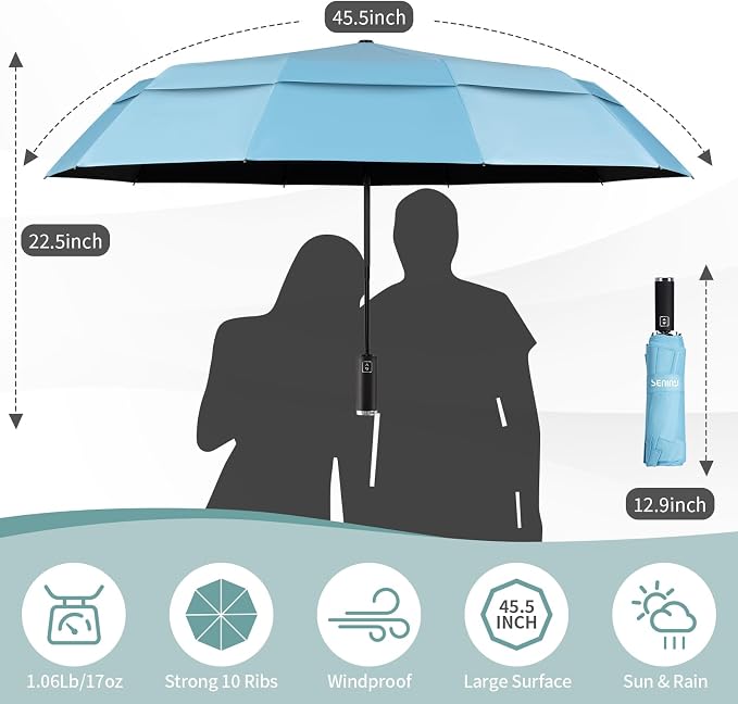 Seniny Windproof Travel Umbrella, Double Vented Canopy Large Umbrellas - Image 2