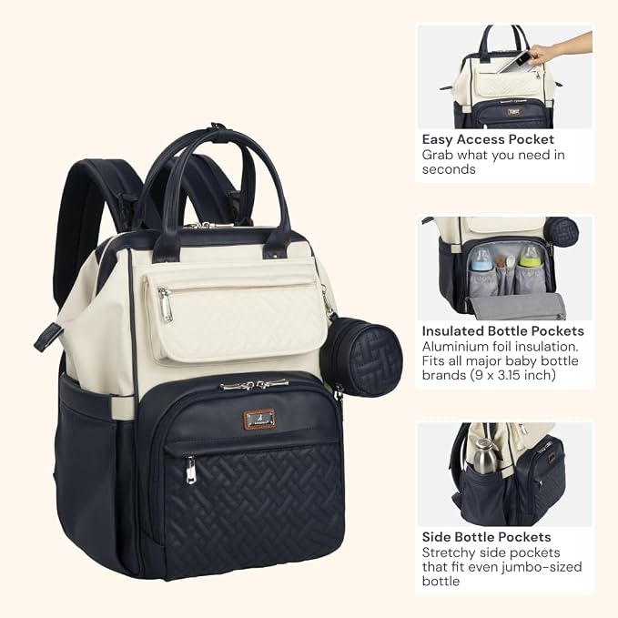 BabbleRoo Leather Diaper Bag Backpack, Unisex Stylish Travel Back Pack Nappy - Image 4