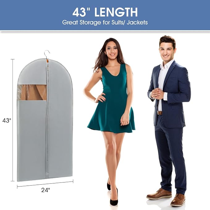 43" Garment Bags for Hanging Clothes, Suit Bags for Closet Storage and Travel - Image 2