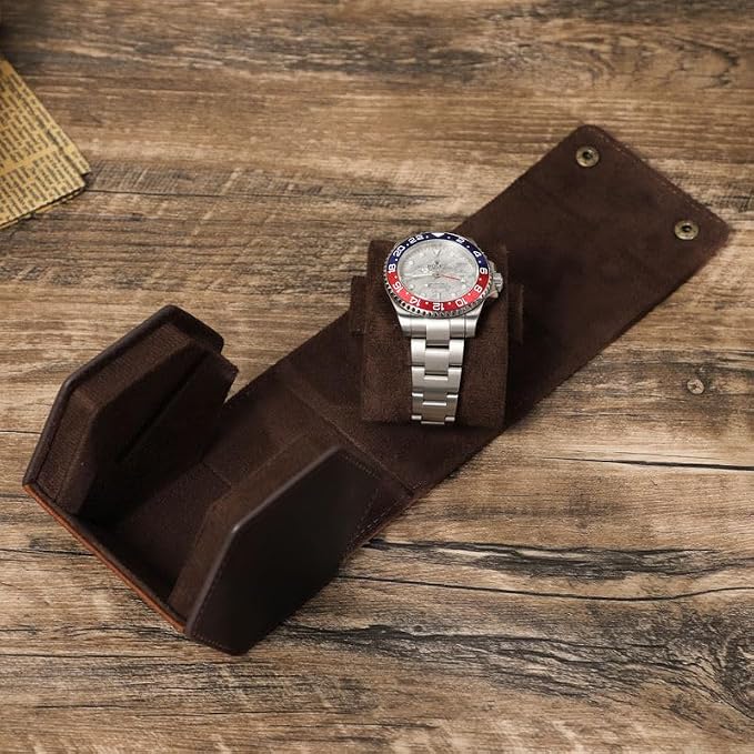 Genuine Leather Watch Roll Travel Case, Vintage Full Grain Leather Hexagon - Image 6