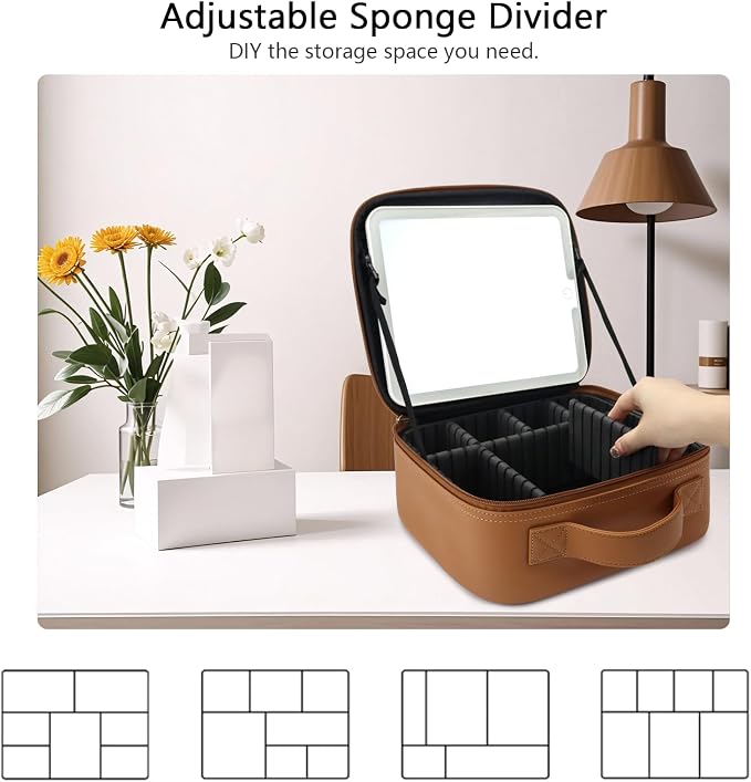 Travel Makeup Bag with LED Mirror Travel Makeup Organizer with 3 Lighted - Image 4
