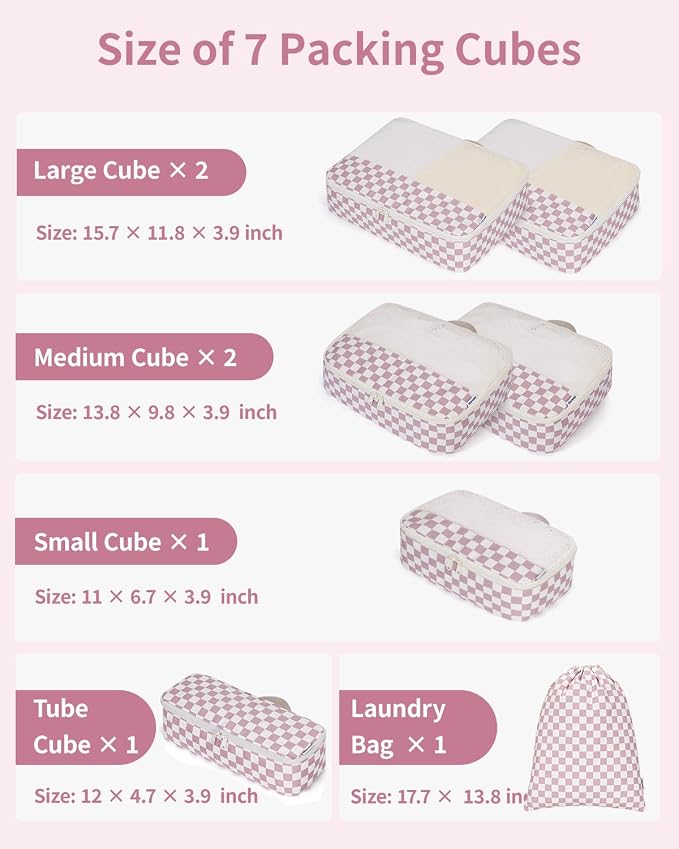 Narwey 7 Set Checkered Packing Cubes - Image 3