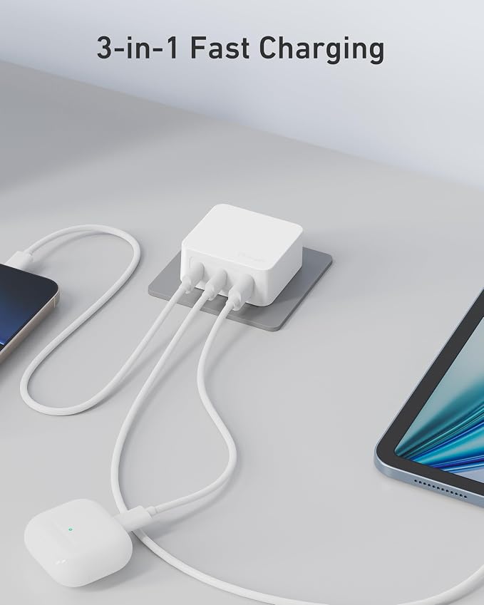 Nekmit 67W Flat USB C Charger Block, 3-Port GaN Fast Wall Charger, USB C Wall - Image 4