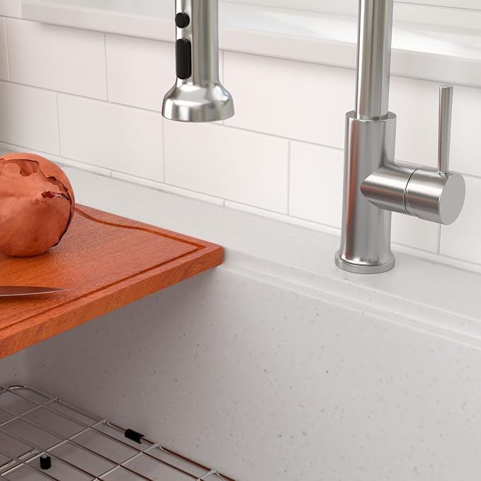 Dcolora White Granite Composite Kitchen Sink Drop In, 33x22 Large Single Bowl - Image 7