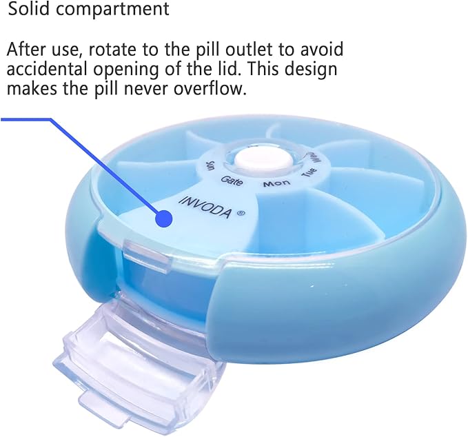 INVODA Weekly Pill Organizer 7 Compartment Rotating Pill Box - Image 3
