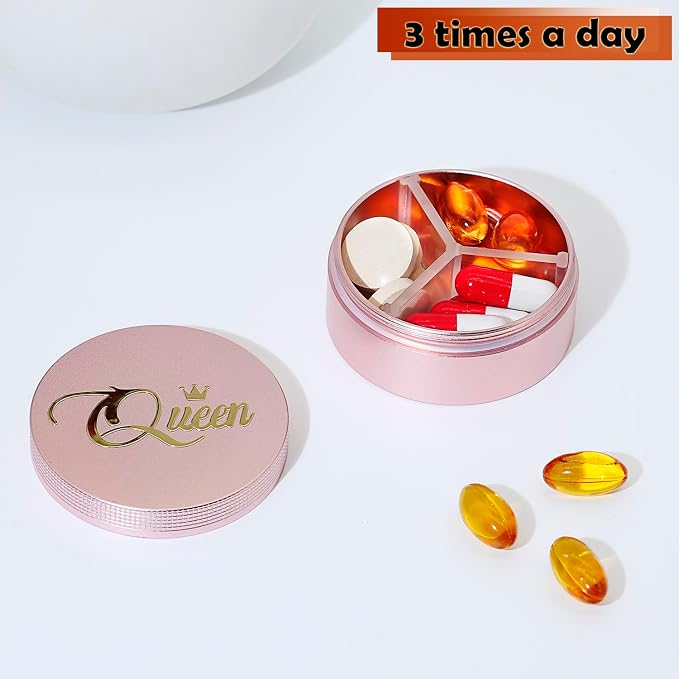 Small Pill Case 3 Compartments, Metal Round Portable Pill Box, Waterproof - Image 5