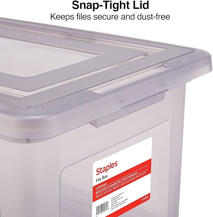 STAPLES Hanging File Folder Box, Storage Bin Organizer, Snap Lid, Letter & - Image 4