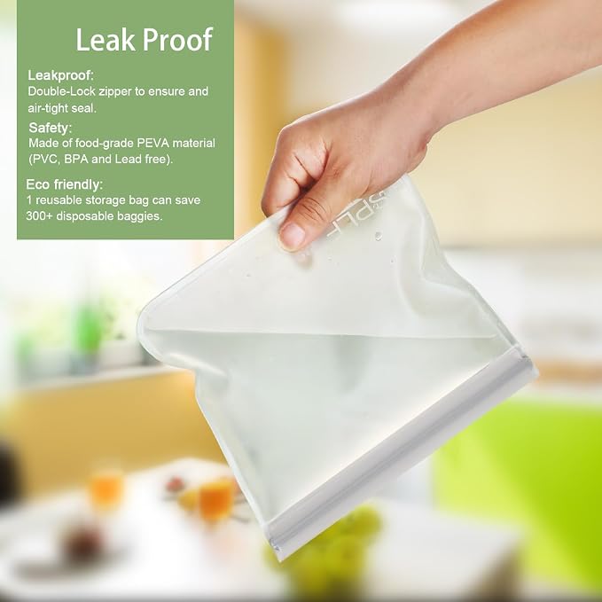 SPLF 10 Pack Reusable Sandwich Bags Dishwasher Safe, Reusable Quart Freezer Bags - Image 4